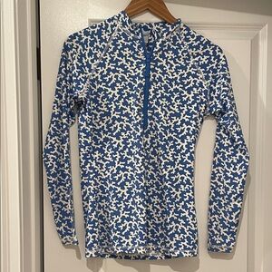 Women's Blue & White Long-Sleeve Zip Rash Guard